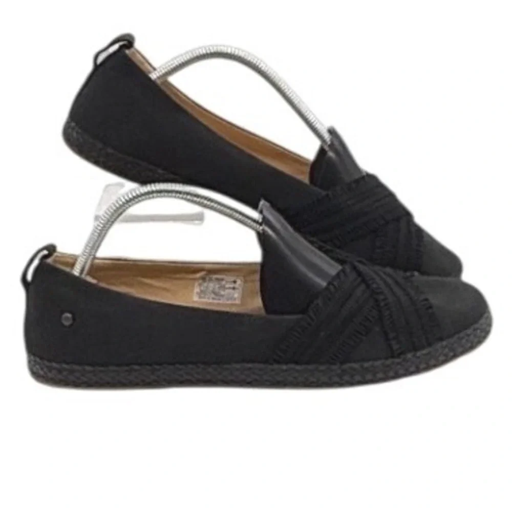 UGG Espadrille Flats Women Size 11 Black Canvas Criss Cross Slip On Casual Shoes
